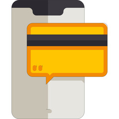 Mobile phone displaying a credit card transaction notification with golden yellow and black details on a light gray background symbolizing online payment confirmation
