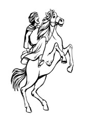 Vector drawing. Man on the horse