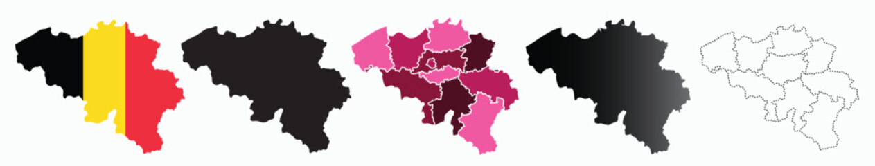 Editable vector map set of Belgium featuring political and administrative regions – ideal for presentations and educational content.