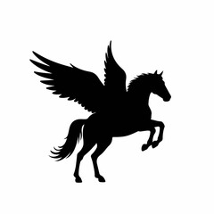 Silhouette Majestic Pegasus Stallion Flying Mythical Creature Horse Fantastic Animal Illustration