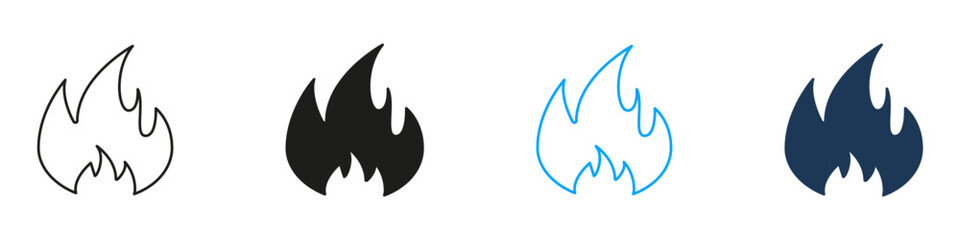 Fire Flame Line And Solid Icon Set. Heat, Energy, And Burning Symbol Collection. Safety, Warning, And Energy Concepts. Isolated Vector Illustration