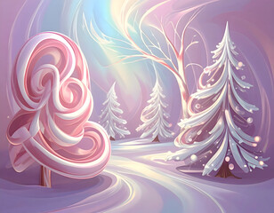 Giant Candy Swirl and Frosted Trees Landscape