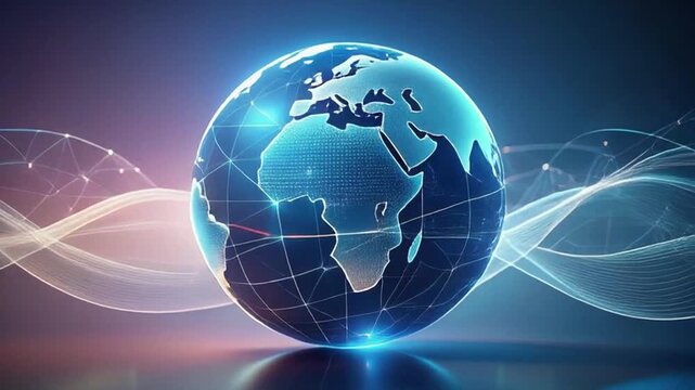 Global Connectivity: A luminous globe, swathed in a network of digital connections, radiates the essence of interconnectedness and technological advancement.