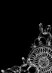 Pre-made postcard design with bottom right corner composition of ink drawn apple pie, apples, cinnamon sticks and star anise. Hand-drawn illustration for baking-themed design, packaging, printing