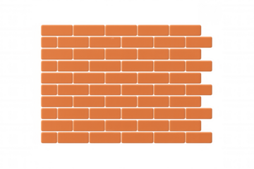 Building brick wall background design with orange bricks, construction material creating abstract pattern, transparent