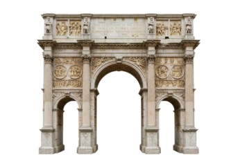 Isolated Arch of Constantine, a historical monument in Rome, Italy, against a blank background