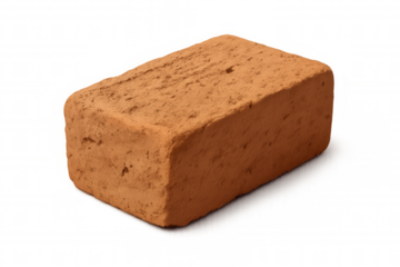 Single clay brick showing construction, building, and masonry concepts. Isolated object on a transparent background