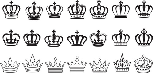 Obraz premium Crown king mega icon set.Set of black crown icons. Black crown symbol collection.crown icons set silhouette vector.