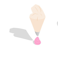 Cream Piping With Pastry Bag And Frosting Making A Swirl Shape With Pink Cream And White Background