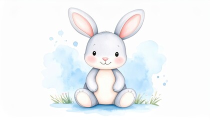 Fototapeta premium Cute bunny sitting ground adorable rabbit enjoys peaceful moment outdoors cute - adorable rabbit enjoys peaceful moment outdoors