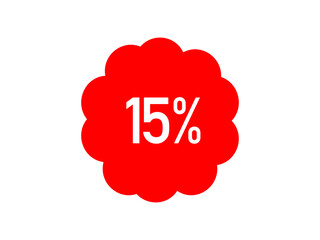 Red 15% off sale label – minimalist starburst vector badge for ecommerce & retail ads	