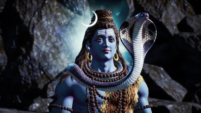 Serene Digital Portrait of Hindu Deity Lord Shiva.