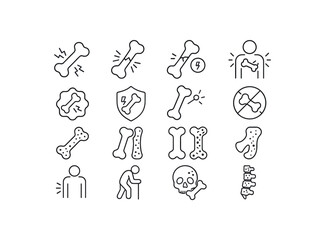 Fototapeta premium vector icon line bone pain and osteoporosis 16 items isolated on white background