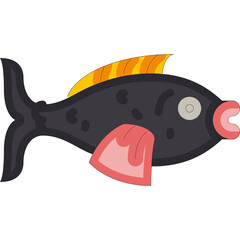 Cartoon Dark Fish With Pink Fins And Orange Dorsal Fin Transparent Background