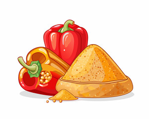 Hot Red Chili Peppers and Crushed Spice Isolated Illustration