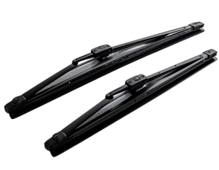 Pair of Black Windshield Wipers Aligned Side by Side, Front View, isolated on transparent background 