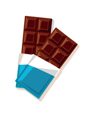 Dark milk chocolate bar on a white background for a delicious sweet food and dessert snack