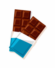 Dark milk chocolate bar isolated on a white background, a delicious sweet cocoa food snack