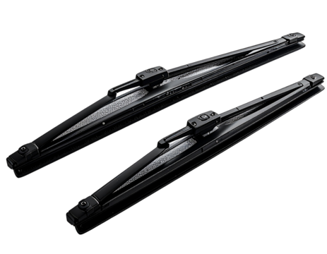 Pair of Black Windshield Wipers Aligned Side by Side, Front View, isolated on transparent background 
