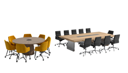  Professional 3D Boardroom Table and Chair comparison set isolated on transparent background