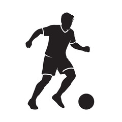Vector art of silhouette of a soccer player dribbling a ball with determination vector illustration