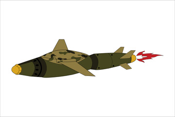 A hand-drawn AASM Hammer military aerial bomb on a white background. Bomb flight, bomb, and warhead.