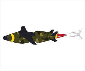 A hand-drawn AASM Hammer military aerial bomb on a white background. Bomb flight, bomb, and warhead.