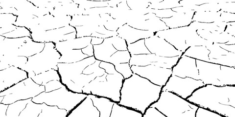 Cracked dry land surface in black and white. Drought soil texture showing environmental dryness, arid landscape, and climate change impact. Perfect for nature, texture, and eco design backgrounds