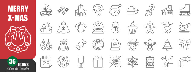 Christmas thin line icon . Editable stroke . Vector . Set 2 of 5 .
