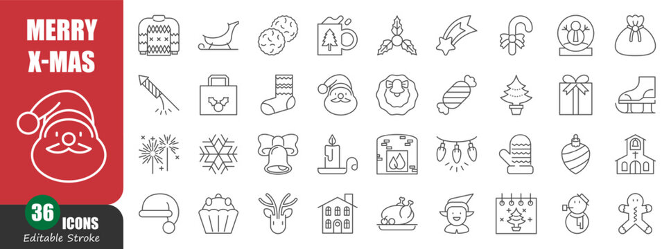 Christmas thin line icon . Editable stroke . Vector . Set 3 of 5 .