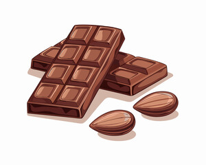 Dark chocolate bar with nuts, a delicious sweet brown gourmet dessert piece isolated on white