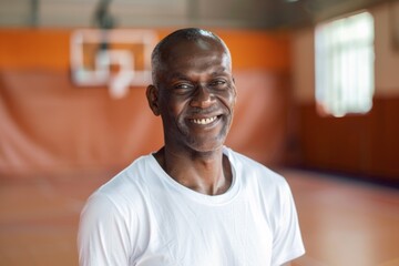 Obraz premium Smiling mature man in a basketball gym