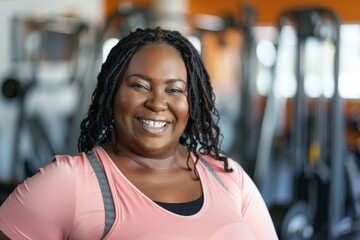 Smiling woman in gym wearing workout clothes