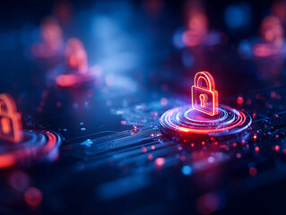 Secure digital locks represent zero trust security model with layered defenses