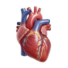Anatomical illustration of the human heart, showcasing its chambers, vessels, and overall structure in detail.