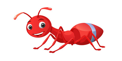 Funny 3D cartoon insect character illustration, a cute red ant bug icon smiling on white