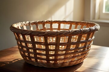 wicker basket on a wooden table