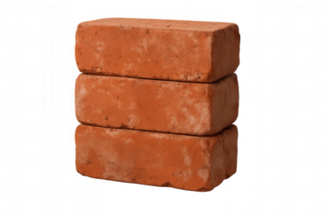 Red clay bricks stacked vertically, building material for construction and masonry work on transparent background