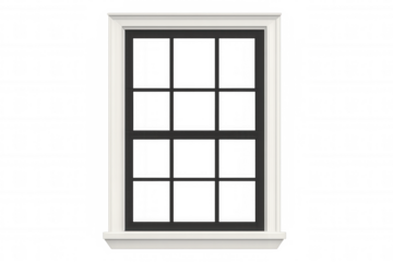 White classic sash window frame with transparent glass panes for architectural design and building renovation