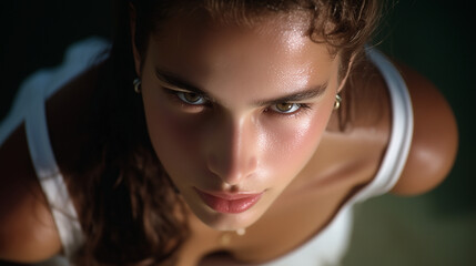 Focused Woman Tennis Player Ready for the Match