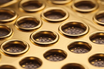 Obraz premium Golden spirals form layered concentric rings with glowing highlights and shadows, creating an elegant metallic texture.