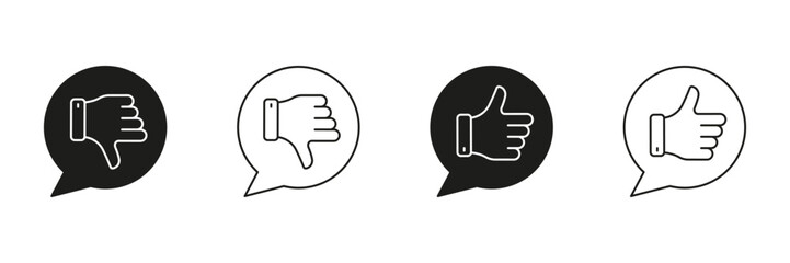 Thumbs Up And Down In Speech Bubble Line And Solid Icon Set. Feedback And Opinion Expression Symbol Collection. Communication And Social Media Interaction. Isolated Vector Illustration