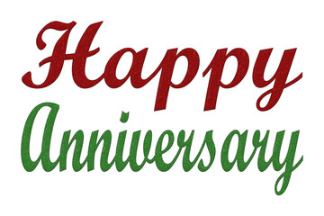 Celebrate your special day with a festive happy anniversary message featuring red and green textured text on a dark backdrop