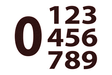 Digital numbers 0 through 9 displayed in a striking red and outline font against a dark backdrop perfect for educational or design use