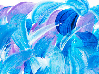 Abstract blue and purple brushes stroke, creative hand painted background, brush texture, acrylic painting.