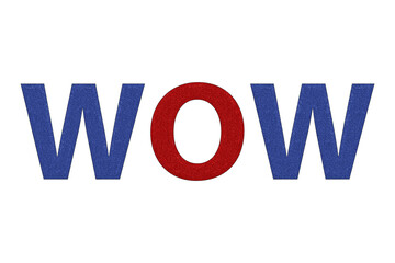Expressive 'wow' text graphic with vibrant red 'o' and textured blue 'w' characters conveying excitement and surprise