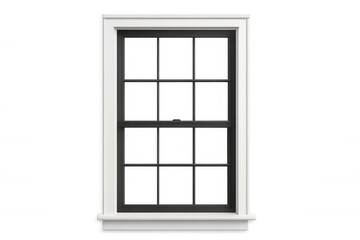 Obraz premium Traditional sash window with black frame and white trim, isolated on transparent background, showing glass panes