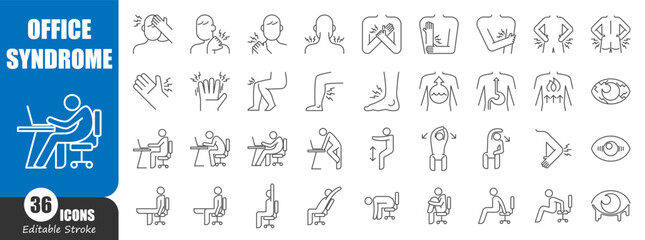 Office syndrome thin line icon . Editable stroke . Vector .