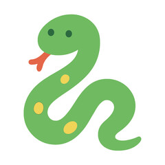 Fototapeta premium Cartoon green snake with yellow spots and red tongue on white background