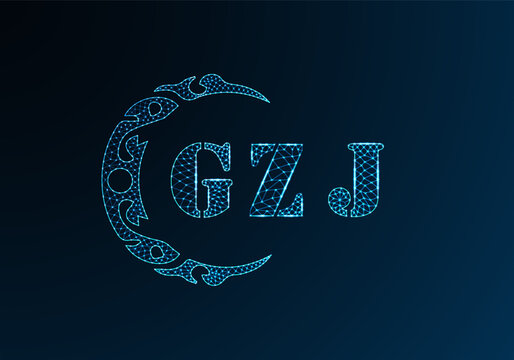 Low poly letter logo GZJ design. GZJ letter logo low poly vector design on blue color gradient background. GZJ logo low poly design
